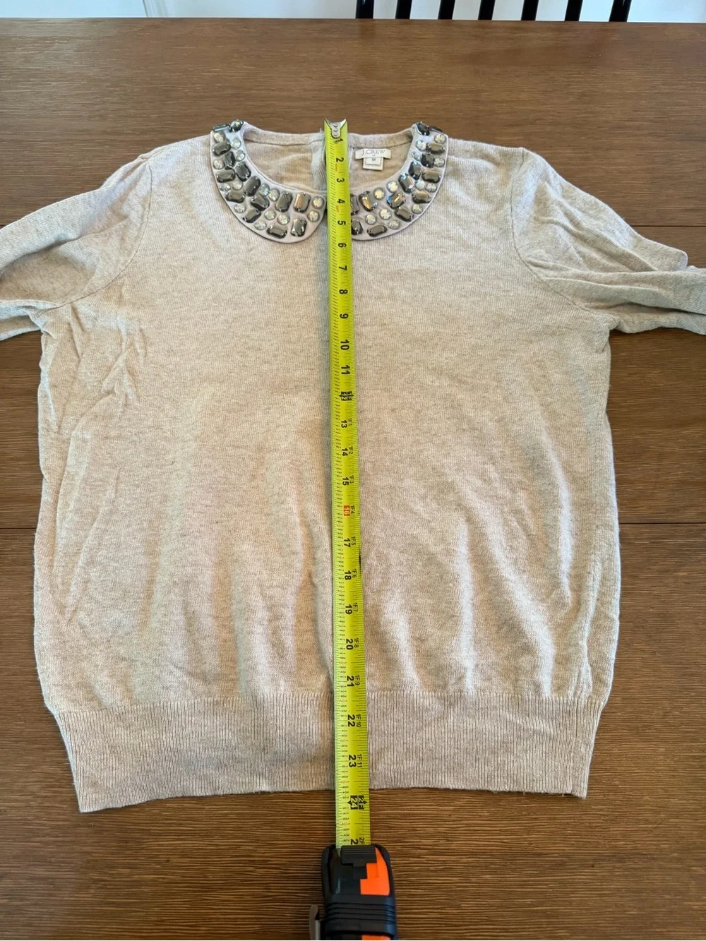 J. Crew Jeweled Peter Pan Collar Beige Sweater